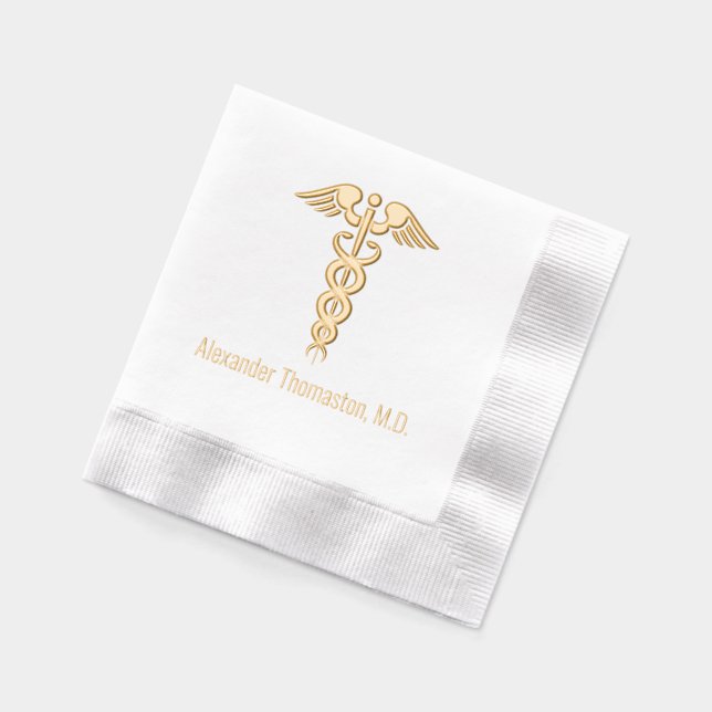 Serviettes Avec Dorure Médecin Caducée Nom Professionnel (Gauche)