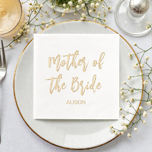 Serviettes Avec Dorure Mère de la mariée Or Blanc Mariage