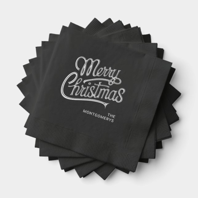 Serviettes Avec Dorure Merry Christmas Typography Foil Stamped Napkins (Insitu (empilé))