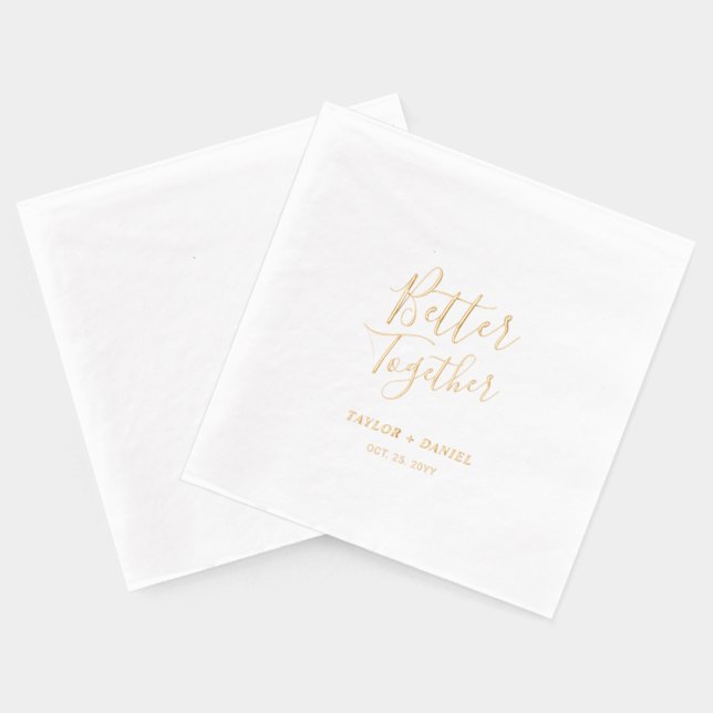 Serviettes Avec Dorure Mieux ensemble | Nom de couple Mariage personnalis (Verso)