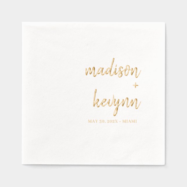 Serviettes Avec Dorure Minimal et chic | Mariage or et blanc (Recto)