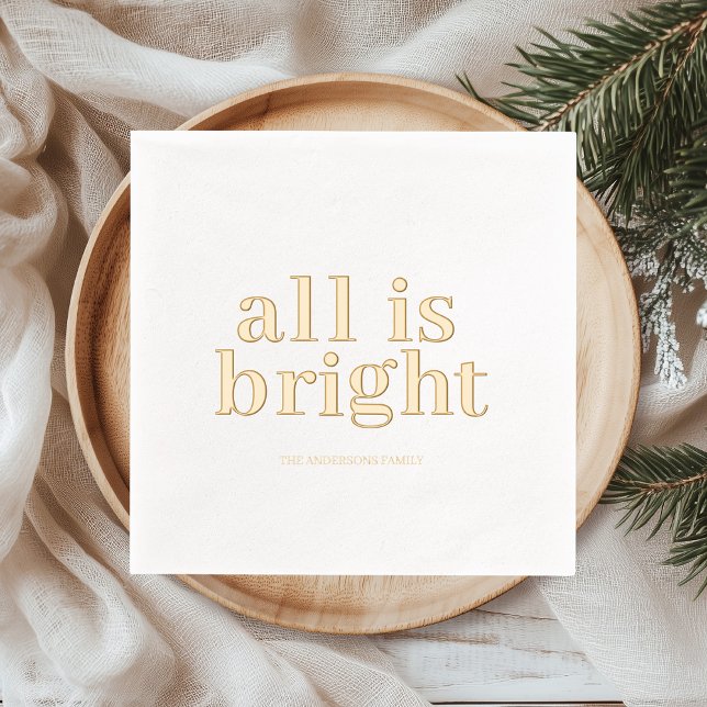 Serviettes Avec Dorure Minimal Gold Foil “All Is Bright”  (Créateur téléchargé)