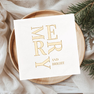 Serviettes Avec Dorure Minimal Gold Foil “Merry and Bright” Christmas