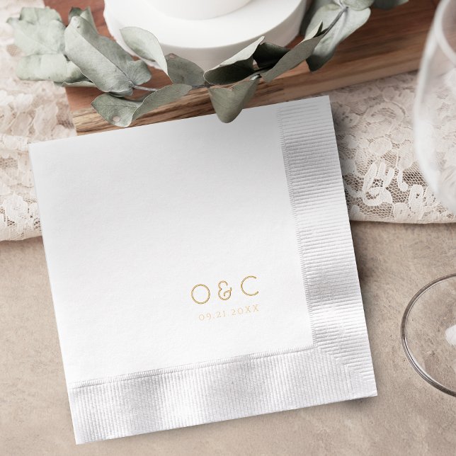 Serviettes Avec Dorure Minimalist couples monogram retro wedding (Minimalist couples monogram retro wedding foil napkins)