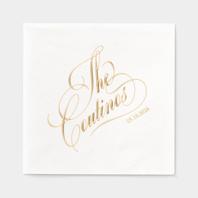 Serviettes Avec Dorure Modern calligraphy timeless gold and white wedding (Recto)