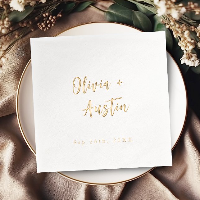 Serviettes Avec Dorure Modern Chic Script Minimalist Wedding (Modern Chic Script Minimalist Wedding Foil Napkins)