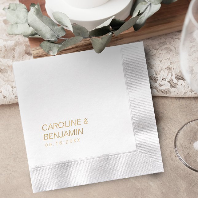 Serviettes Avec Dorure modern minimalist couples name wedding (modern minimalist couples name wedding foil napkins)