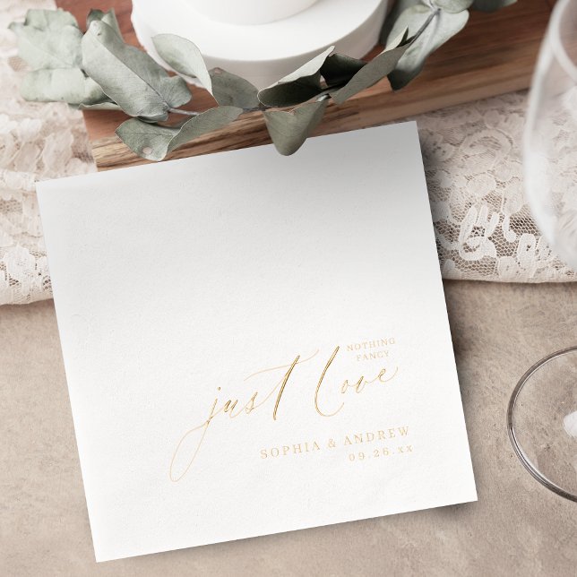 Serviettes Avec Dorure Modern Script Nothing Fancy Just Love Wedding (Modern Script Nothing Fancy Just Love Wedding Foil Napkins)