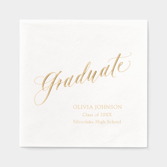 Serviettes Avec Dorure Moderne Élégant Script Diplômé Simple Graduation (Recto)