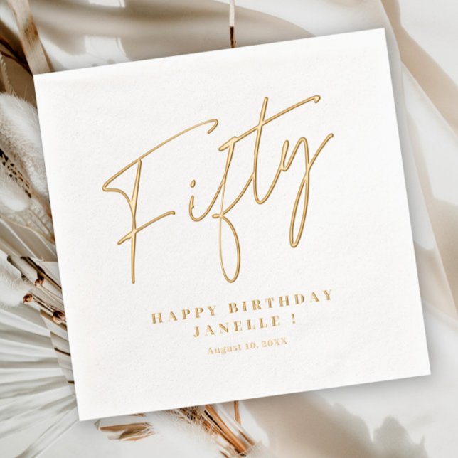 Serviettes Avec Dorure Moderne Script Cinquante 50e Anniversaire  (Modern Script Fifty 50th Birthday Party Foil Napkins.)