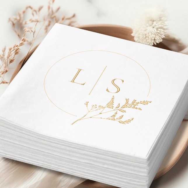 Serviettes Avec Dorure Moderne Simple Serif Monogramme Mariage de verdure (Créateur téléchargé)