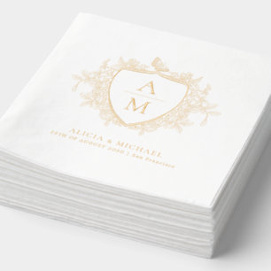 Serviettes Avec Dorure Monogramme classique élégant floral blason mariage