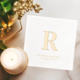 Serviettes Avec Dorure Monogramme classique Mariage minimaliste or huile
