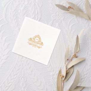 Serviettes Avec Dorure Monogramme de blason de mariage d'esthétique d'arg