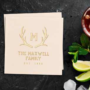 Serviettes Avec Dorure Monogramme de bois de cerf Nom de famille Établi