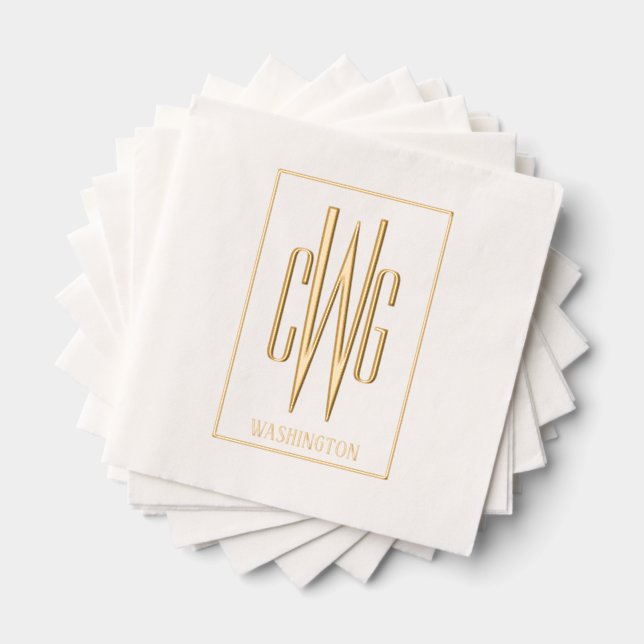 Serviettes Avec Dorure Monogramme de lettre initiale simple encadré #4 (Insitu (empilé))