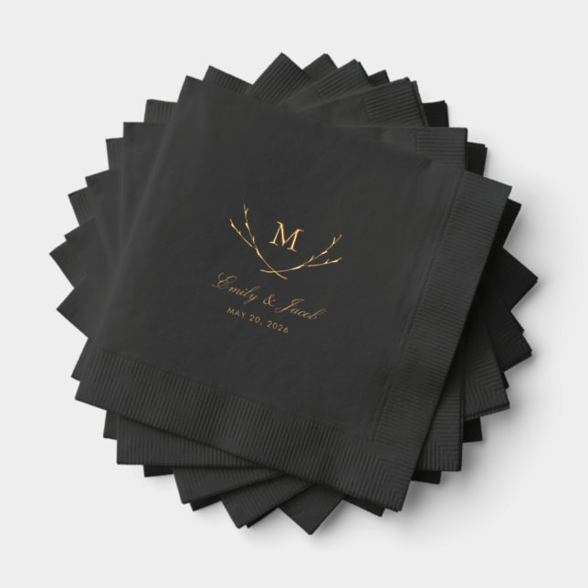 Serviettes Avec Dorure Monogramme de mariage Blissful Branches (Insitu (empilé))