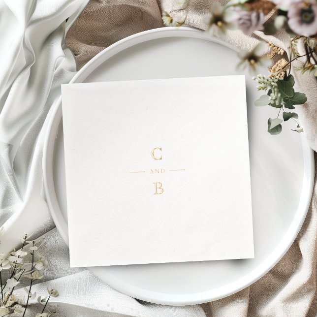 Serviettes Avec Dorure Monogramme de mariage élégant moderne classique (Elegant modern classic wedding monogram foil napkins)