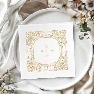 Serviettes Avec Dorure Monogramme de mariage vintage élégant orné doré