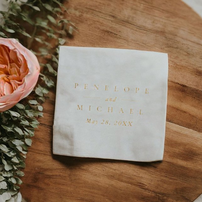 Serviettes Avec Dorure Monogramme de nom de couples modernes simples (Simple Modern Couples Name Monogram Foil Napkins)