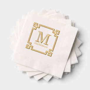 Serviettes Avec Dorure Monogramme de nom initial encadré par une clé grec
