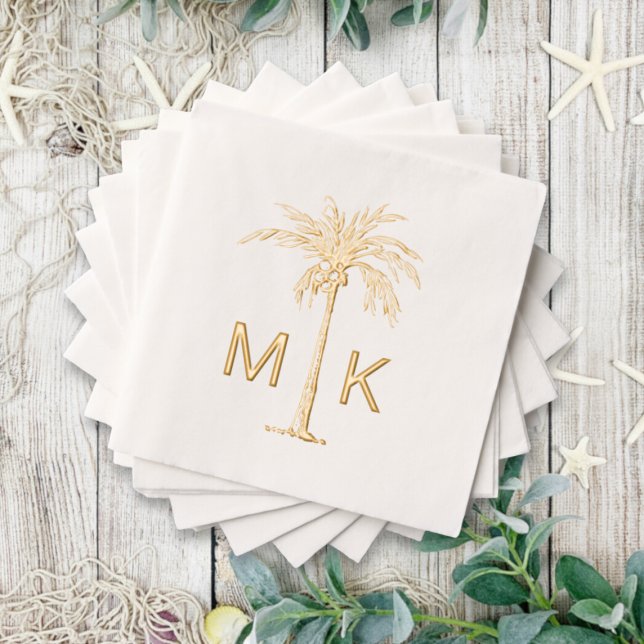 Serviettes Avec Dorure Monogramme de palmier tropical personnalisé (Personalized Tropical Palm Tree Monogram Foil Napkins)