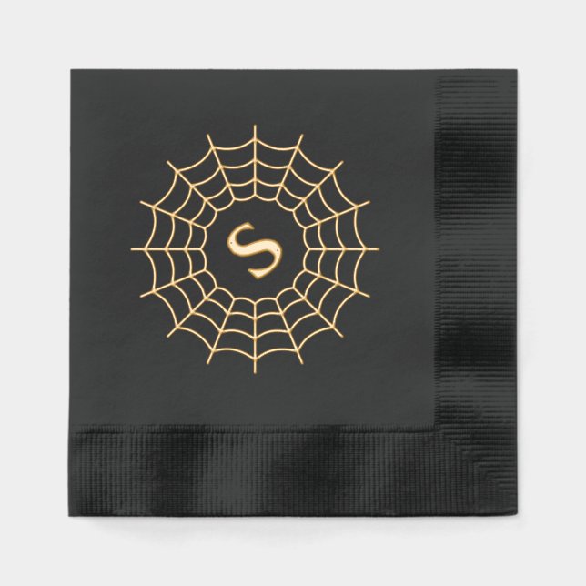 Serviettes Avec Dorure Monogramme de Spiderweb initial Halloween noir (Recto)