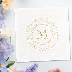 Serviettes Avec Dorure Monogramme de tournesol initial
