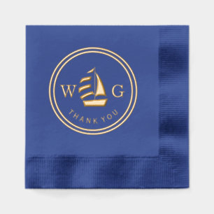 Serviettes Avec Dorure Monogramme de voilier encadré 2 Initial Merci