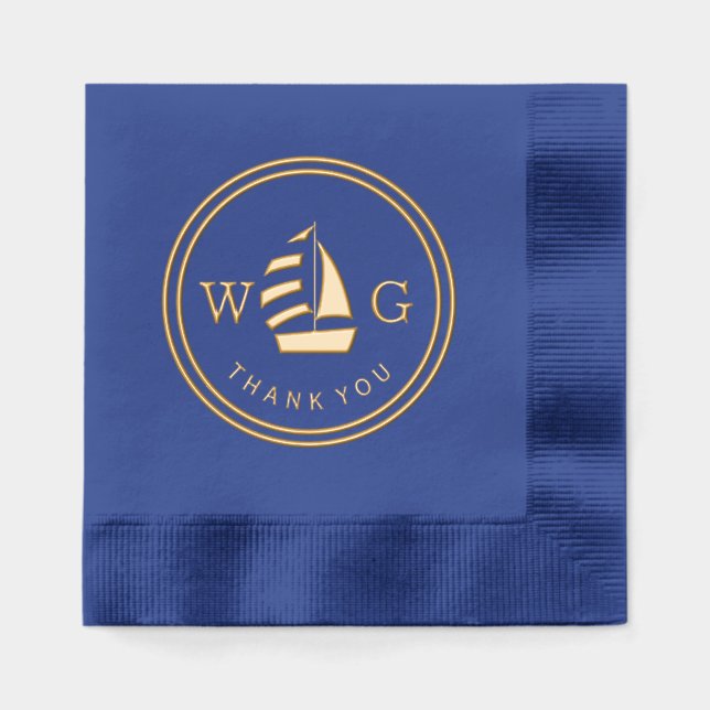 Serviettes Avec Dorure Monogramme de voilier encadré 2 Initial Merci (Recto)