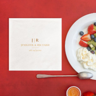Serviettes Avec Dorure Monogramme Élégant et Chic pour Mariage Nom Date M