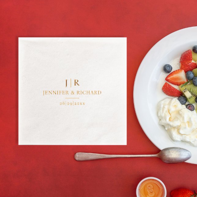 Serviettes Avec Dorure Monogramme Élégant et Chic pour Mariage Nom Date M (Créateur téléchargé)