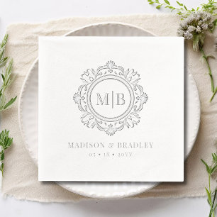 Serviettes Avec Dorure Monogramme Floral Orné Mariage Élégant Argent
