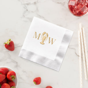 Serviettes Avec Dorure Monogramme initial 2 Mariage Couple Océan Mer Homa