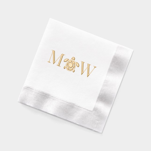 Serviettes Avec Dorure Monogramme Initial 2 Mariage Couple Tortue de Mer (Gauche)