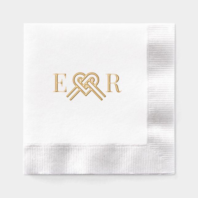 Serviettes Avec Dorure Monogramme initial à 2 lettres de couple en forme  (Recto)
