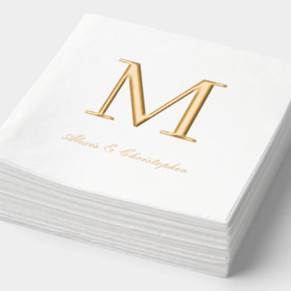Serviettes Avec Dorure Monogramme initial avec des noms Mariage or Napkin