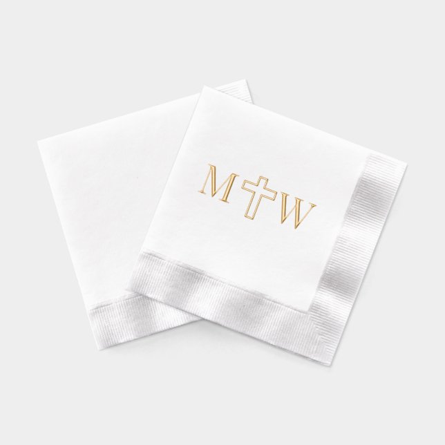 Serviettes Avec Dorure Monogramme Initiale 2 Couple Croix Simple Élégant (Verso)