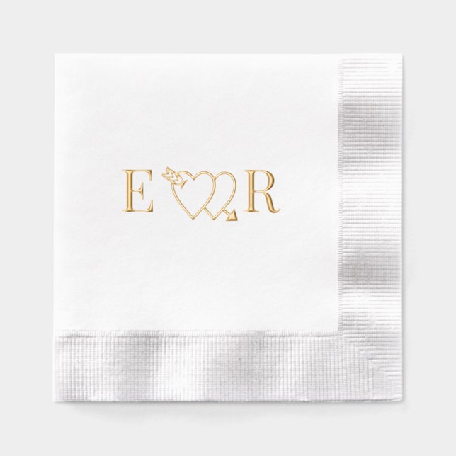 Serviettes Avec Dorure Monogramme Initiale Couple 2 Cœur Double Flèche (Recto)