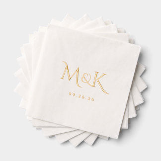 Serviettes Avec Dorure Monogramme Mariage élégant et simple