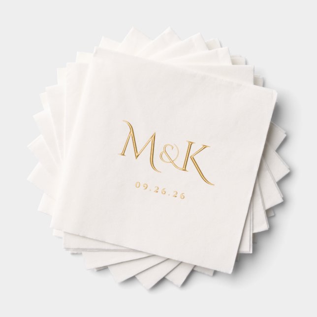 Serviettes Avec Dorure Monogramme Mariage élégant et simple (Insitu (empilé))