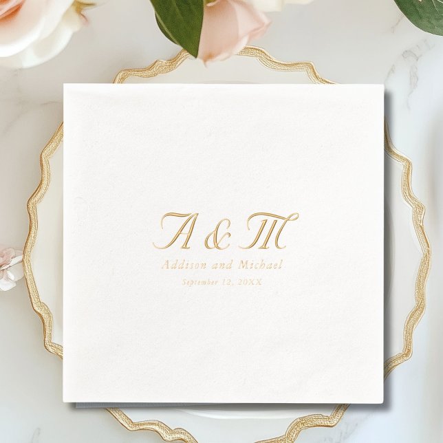 Serviettes Avec Dorure Monogramme Mariage Élégant minimal (Monogram Minimal Elegant Wedding Foil Napkins)