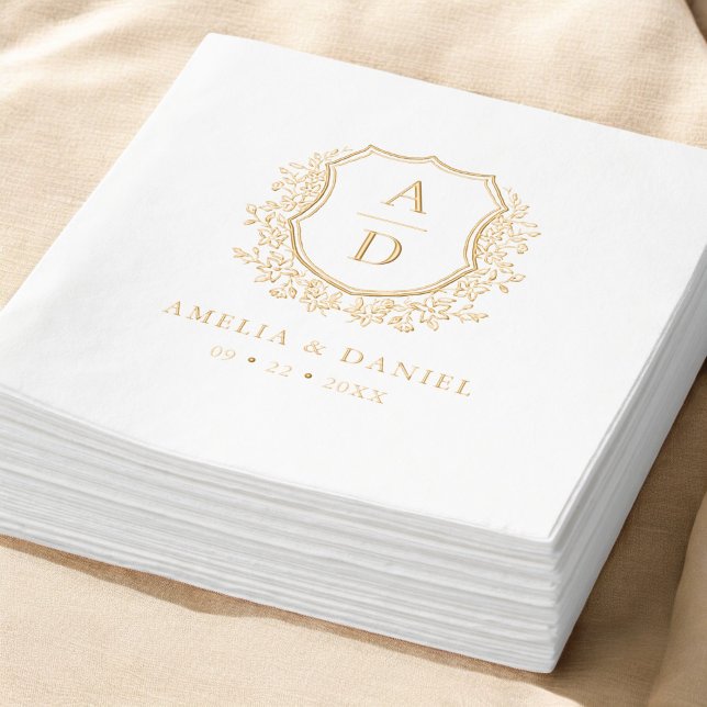 Serviettes Avec Dorure Monogramme Mariage Floral Gold Crest (Créateur téléchargé)