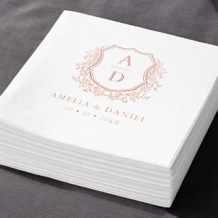 Serviettes Avec Dorure Monogramme Mariage Rose Floral Gold Crest