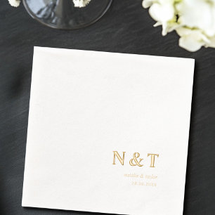 Serviettes Avec Dorure Monogramme moderne Noms et Mariage de date