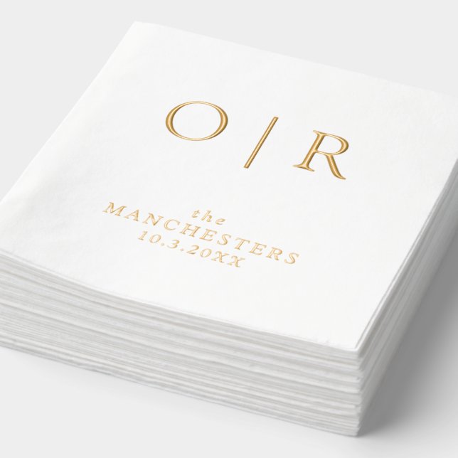 Serviettes Avec Dorure Monogramme premiers initiales Mariage d'huile d'or (Détail)