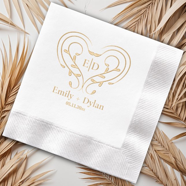 Serviettes Avec Dorure Monogramme romantique et élégant (Créateur téléchargé)