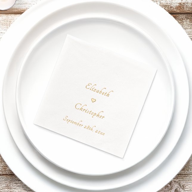 Serviettes Avec Dorure Monogramme romantique Mariage Date de fête Cocktai (Romantic Monogram Wedding Date Party Cocktail Gold Foil Napkins)