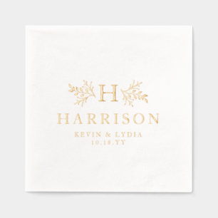 Serviettes Avec Dorure Monogramme rustique mariage nom simple élégant