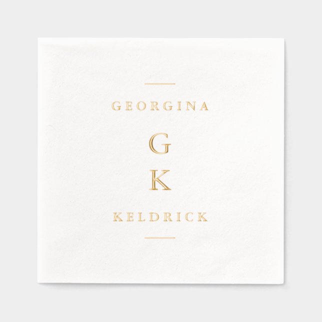 Serviettes Avec Dorure Monogramme Vertical Moderne (Recto)